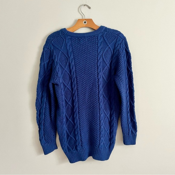 EUC Eddie Bauer Royal Blue Cozy Cable Knit Fisherman Crew Neck Grandpa Sweater - Picture 3 of 7